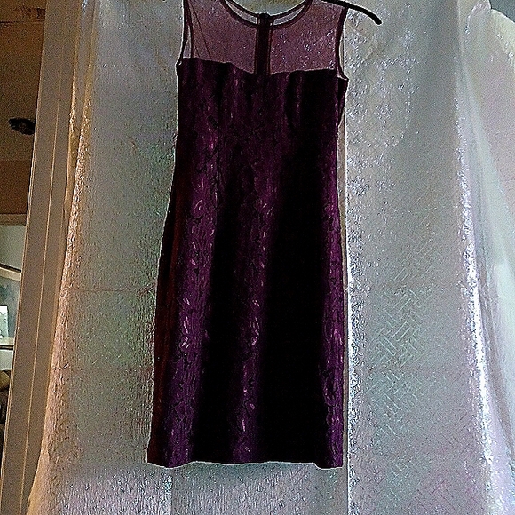GORGEOUS MAROON WINE SHAPELY SLEEVELESS DRESS SHEER UPPER W/ZIPPER - Picture 2 of 11